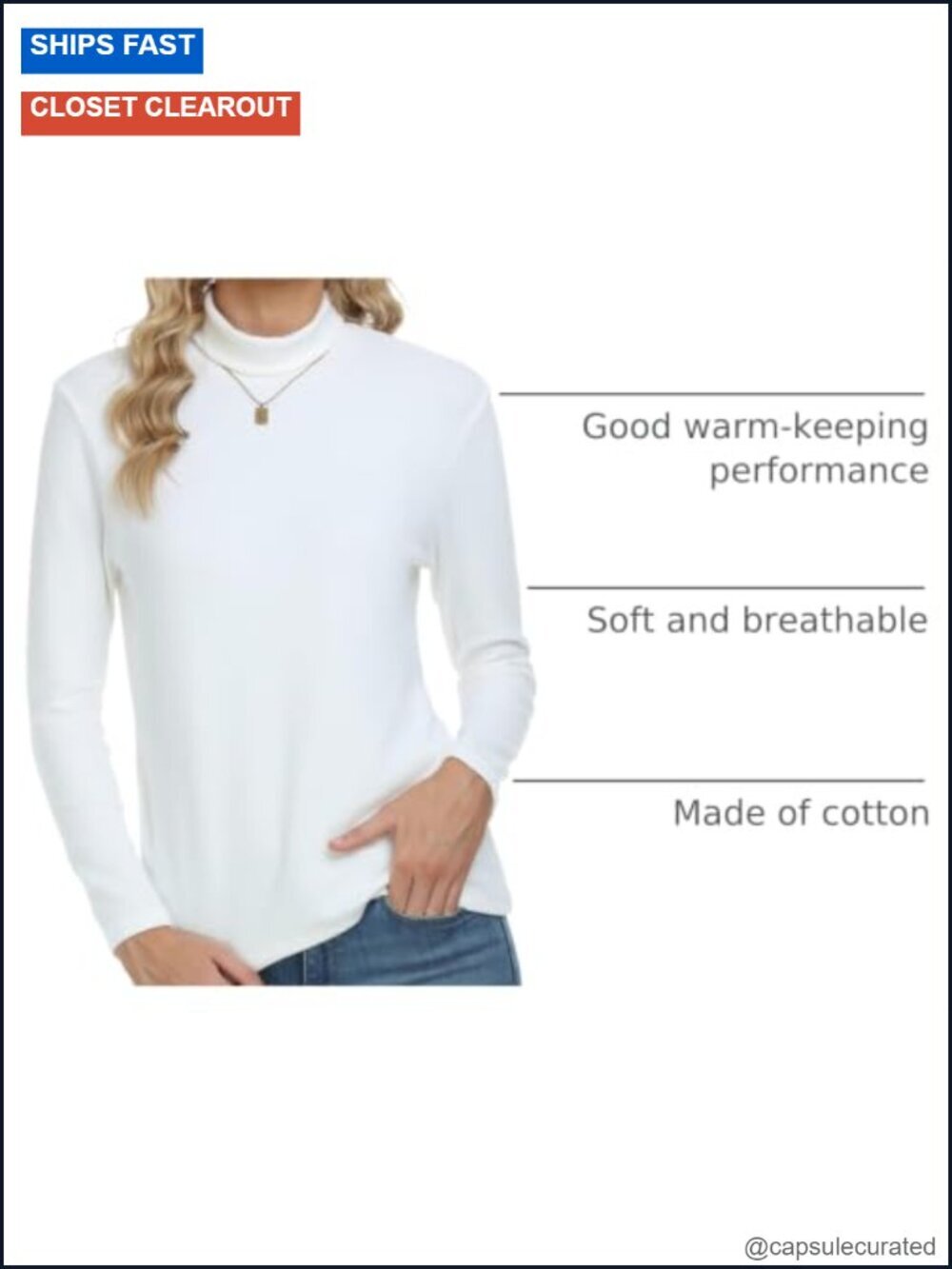 Women's Cotton Long Sleeve Turtleneck Thermal Tee - Picture 3 of 6